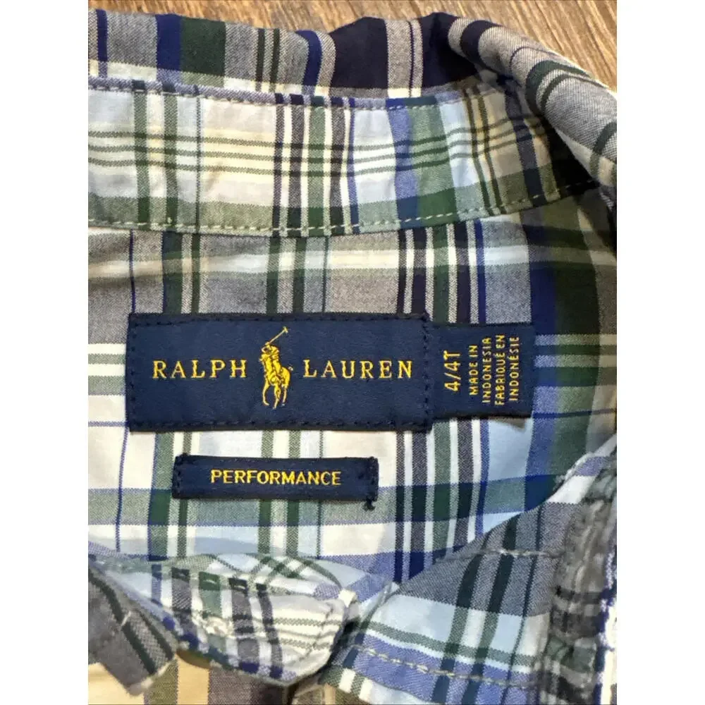 Ralph Lauren Boys Plaid Short Sleeve Button Down‎ Shirt Performance Size 4T